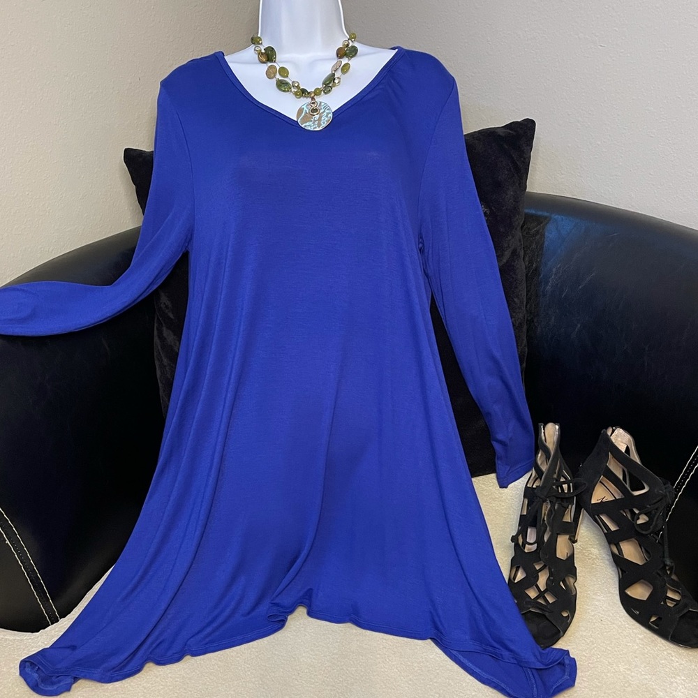 Zenana Outfitters Long Sleeve Blue Tunic Tshirt Dress | Medium